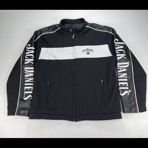 NWT Bishop Jack Daniels Wool Leather Sleeve Bomber Moto Jacket Sz XL Black White